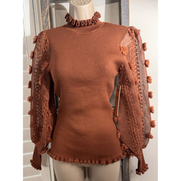 Almost Famous puff gauze sleeve sweater Mock Turtleneck M Bronze - Picture 1 of 12